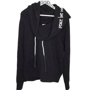 Peace Love World hippie black oversized cowl neck sweatshirt size XXS